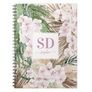Pamapgras, orchidee, tropische bladbladtekst notitieboek