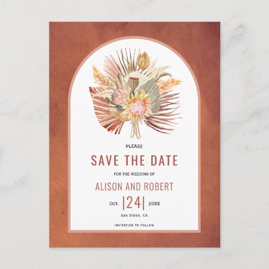 Pamapgras, palmbladeren tropisch sparen de datum briefkaart (Voorkant)