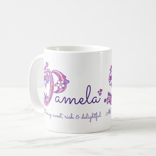 Pamela-naam betekent hartbloem P monogram-mok Koffiemok (Voorkant links)