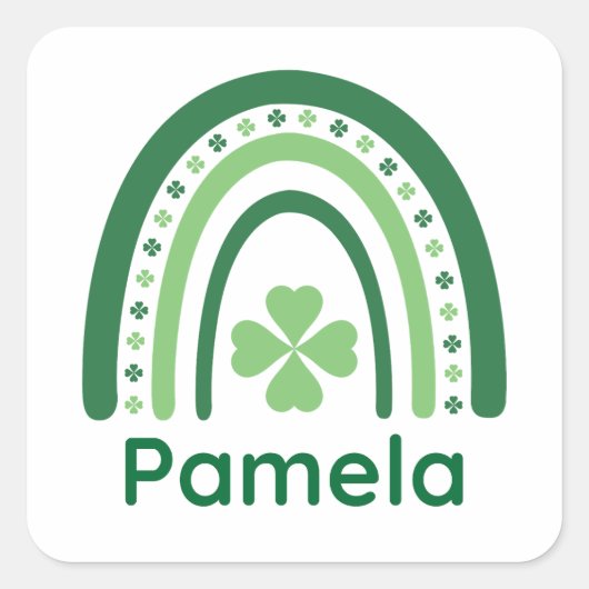 Pamela Name Clover Boho Rainbow Vierkante Sticker (Voorkant)