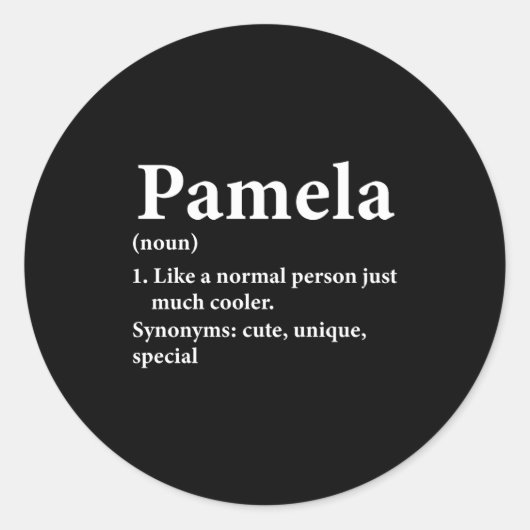 Pamela Name Definition Funny D Ronde Sticker (Voorkant)