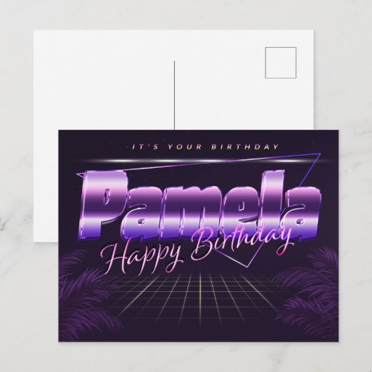 Pamela Name Vorname lila Postkarte Geburtstag Briefkaart (Voorkant / Achterkant)