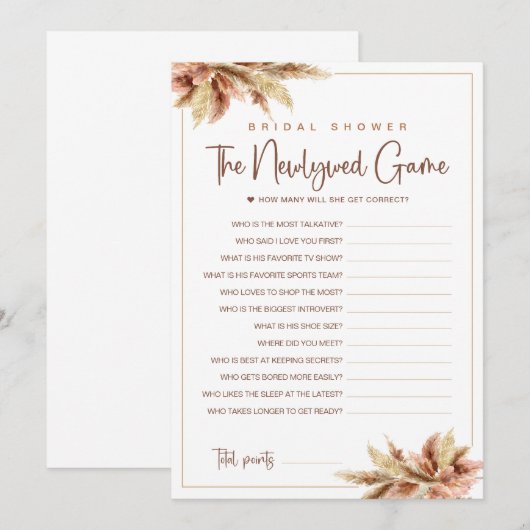 Pampa Gras Bruidsjurk Bruiloftsspelkaart voor Jong Kaart (Voorkant / Achterkant)