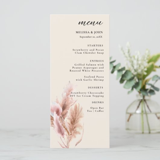 Pampa Grass Boho Wedding Menu (Staand voorkant)