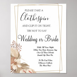 Pampa Grass Clothespin vrijgezellenfeest game sign Poster