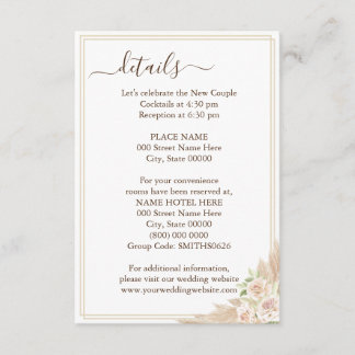 Pampa Grass Floral Wedding Details Card Informatiekaartje