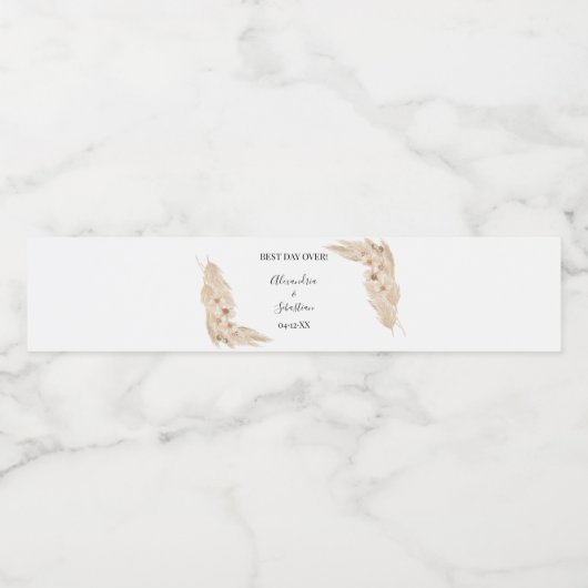 Pampa Grass Vrijgezellenfeest Couples Wedding Waterfles Etiket (Enkel label)