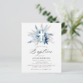 pampa ' s blue floral cross - baptisme - uitnodigi (Staand voorkant)
