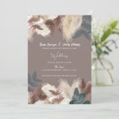 Pampagras & Bladeren Aardse Boheemse Bruiloft Kaart (Staand voorkant)