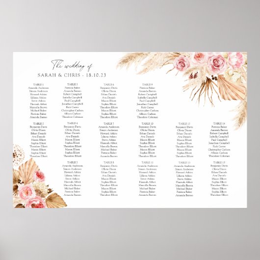 Pampagras Bloem Boho Tafelplan Stoelenindeling Poster (Voorkant)