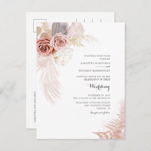 Pampagras Bloemen Terracotta Gedroogde Palmen Brui Uitnodiging Briefkaart (Voorkant / Achterkant)