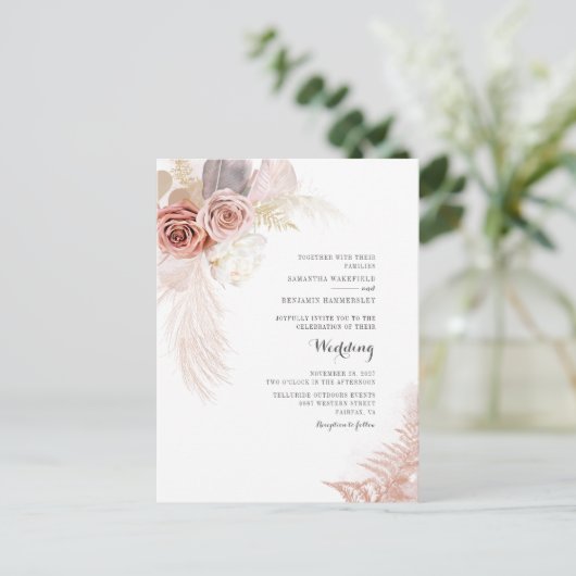 Pampagras Bloemen Terracotta Gedroogde Palmen Brui Uitnodiging Briefkaart (Staand voorkant)