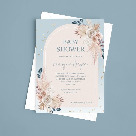 Pampagras Boho Blauwe Baby Shower Kaart