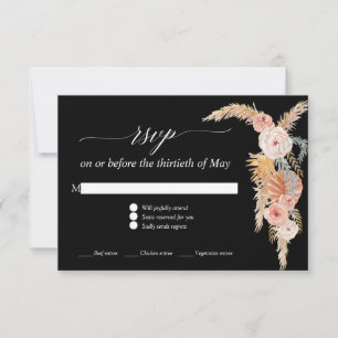Pampagras Boho Blush Bloemenrozen Zwart RSVP Kaartje