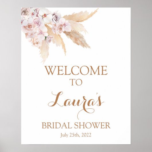 Pampagras Boho Chic Bruids Welkom bord Poster (Voorkant)