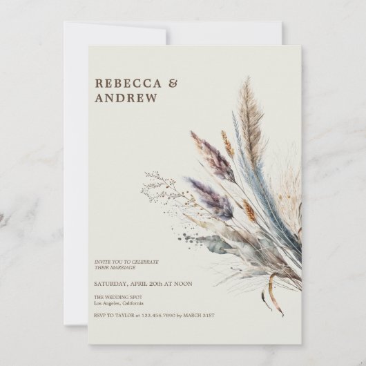 pampagras | Boho Minimalist Wedding Kaart (Voorkant)