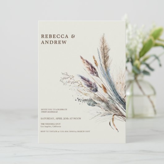 pampagras | Boho Minimalist Wedding Kaart (Staand voorkant)