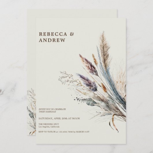 pampagras | Boho Minimalist Wedding Kaart (Voorkant / Achterkant)