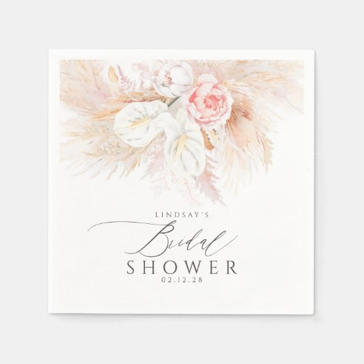 Pampagras en Roze Bloemen Bruidsdouche Servet (Voorkant)