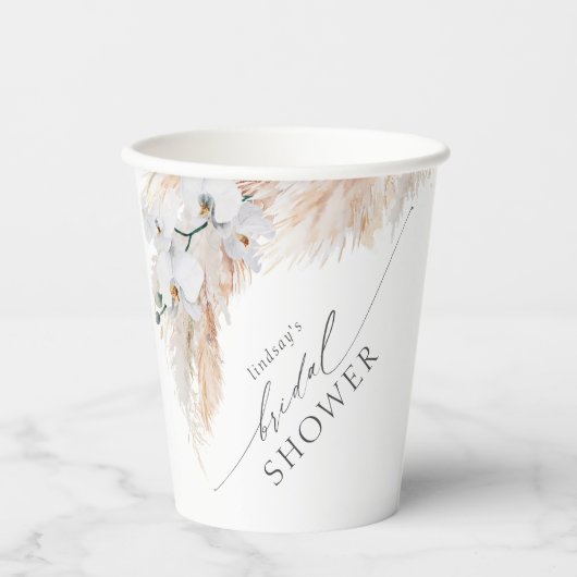 Pampagras en witte orchideeën Tropisch Exotisch Papieren Bekers (Voorkant)