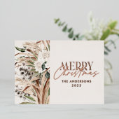 Pampagras eucalyptus sombere moderne bohemien eleg folie feestdagenkaart (Staand Voorkant)