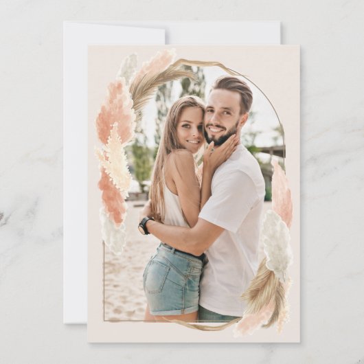 Pampagras gedroogde bloemen boho foto save the date (Achterkant)