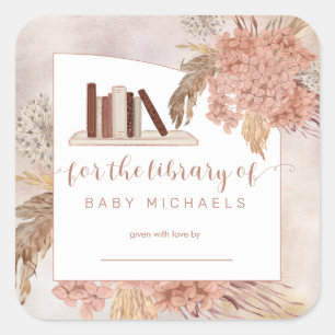 pampagras   Hydrangeas Baby shower Bookplate Vierkante Sticker