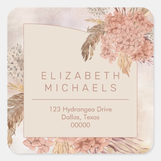 pampagras | Hydrangeas retouradres Vierkante Sticker (Voorkant)