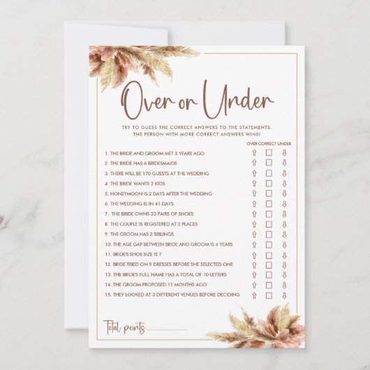 Pampagras Over & Under Bruids douche spelkaart Kaart (Voorkant)