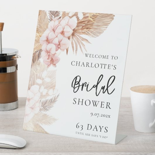 Pampagras Roze Bloem Bruidsdouche Welkom Reclamebord Met Voetstuk (Insitu)