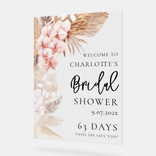 Pampagras Roze Bloemrijke Bruidsdouche Welkom Acryl Bord (Hoek)