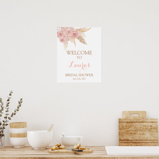 Pampagras Roze Boho Chic Bruids Welkomstbord Poster (Keuken)
