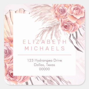 pampagras   Roze Rozen retouradres Vierkante Sticker