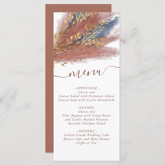 pampagras | Terracotta Paprika Blauwe Wildflower Menu (Voorkant / Achterkant)