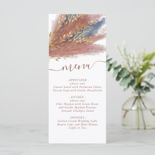 pampagras | Terracotta Paprika Blauwe Wildflower Menu (Staand voorkant)