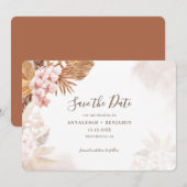 Pampagras Terracotta Roze Bloemrijke Aquarel Save The Date (Voorkant / Achterkant)