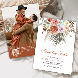 Pampas Aardse Bloemige Terracotta Trouwfoto Save The Date