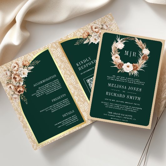Pampas Beige Aardse Bloem Emerald Groen Huwelijk