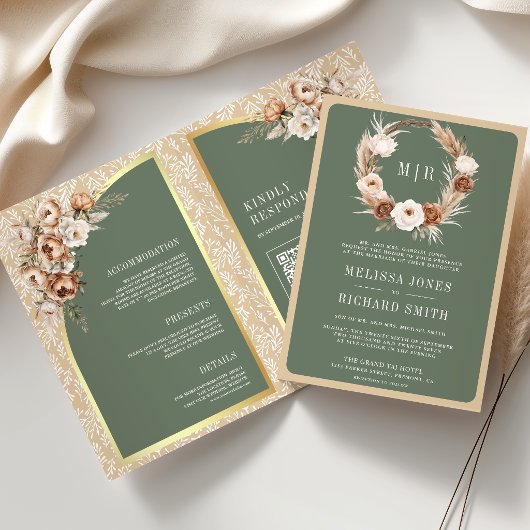 Pampas Beige Aardse Bloem Sage Groene Trouw