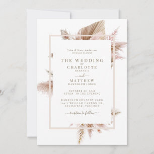 Pampas Beige Bride Parents Wedding Invitation Kaart