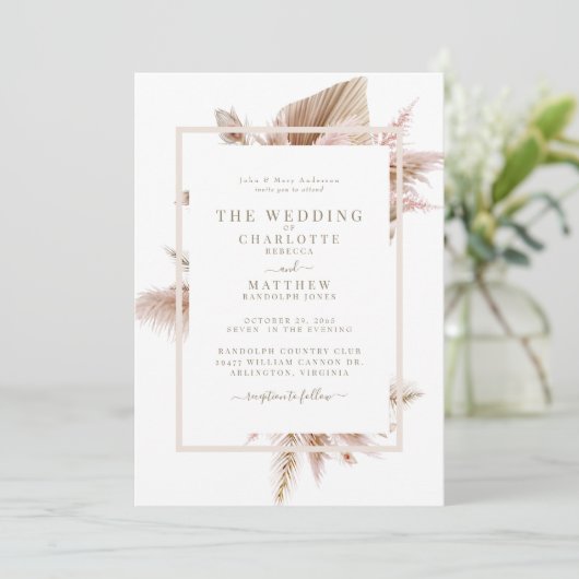 Pampas Beige Bride Parents Wedding Invitation Kaart (Staand voorkant)