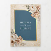 Pampas Beige Earthy Floral Dusty Blue Wedding Drieluik Uitnodiging (Cover)