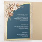 Pampas Beige Earthy Floral Dusty Blue Wedding Drieluik Uitnodiging (Binnenzijde eerst)