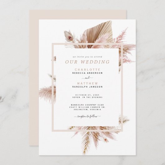 Pampas Beige No Parents Wedding Invitation Kaart (Voorkant / Achterkant)
