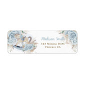 Pampas Blauw Bloemen Rocking Paard Retouradres Etiket (Voorkant)