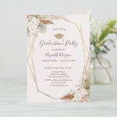 Pampas bloemen, afstudeerhoed, afstuderen kaart (Staand voorkant)