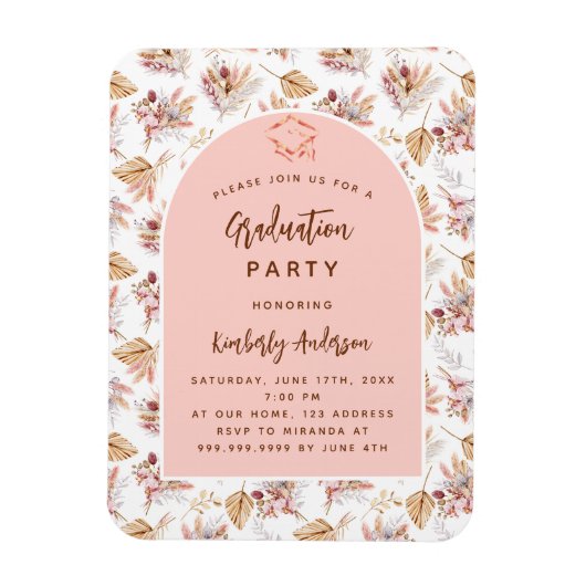 Pampas bloemetjes roos afstudeerfeest uitnodiging magneet (Verticaal)