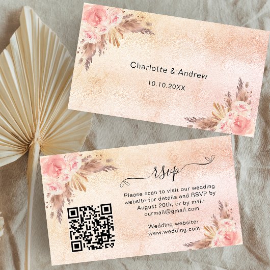 Pampas blush trouwreactie website QR code RSVP Informatiekaartje