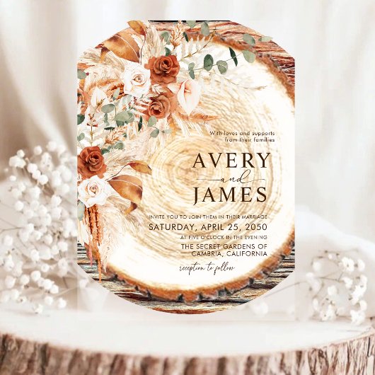 Pampas Boho Acryl Houten Ring Trouw Uitnodiging 