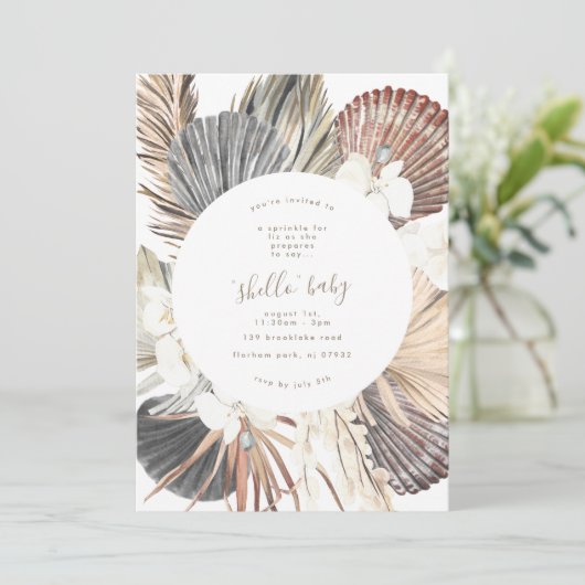 Pampas Boho Beach Shell Baby shower Invitation Kaart (Staand voorkant)
